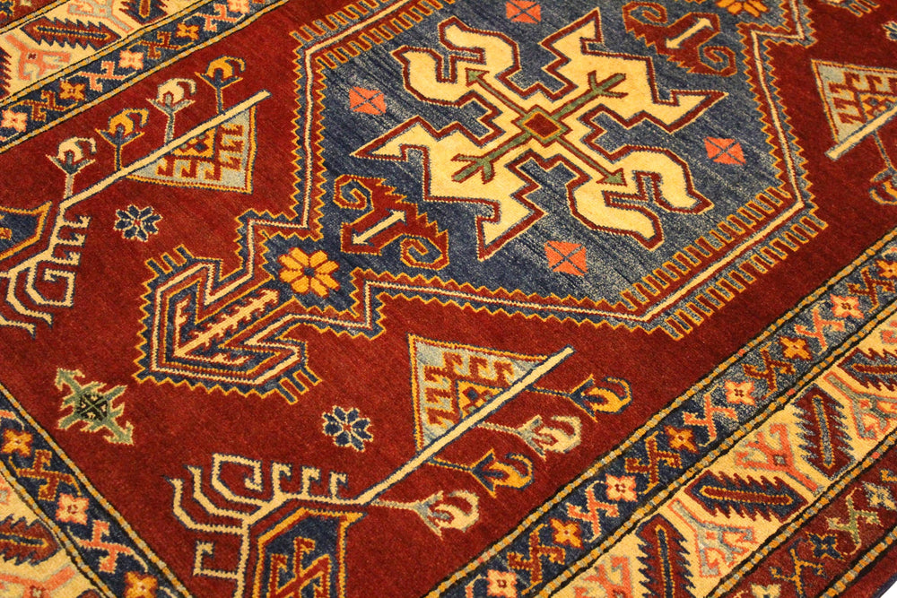 handmade Geometric Super Kazak Rust Tan Hand Knotted RECTANGLE 100% WOOL area rug 4' x 5'