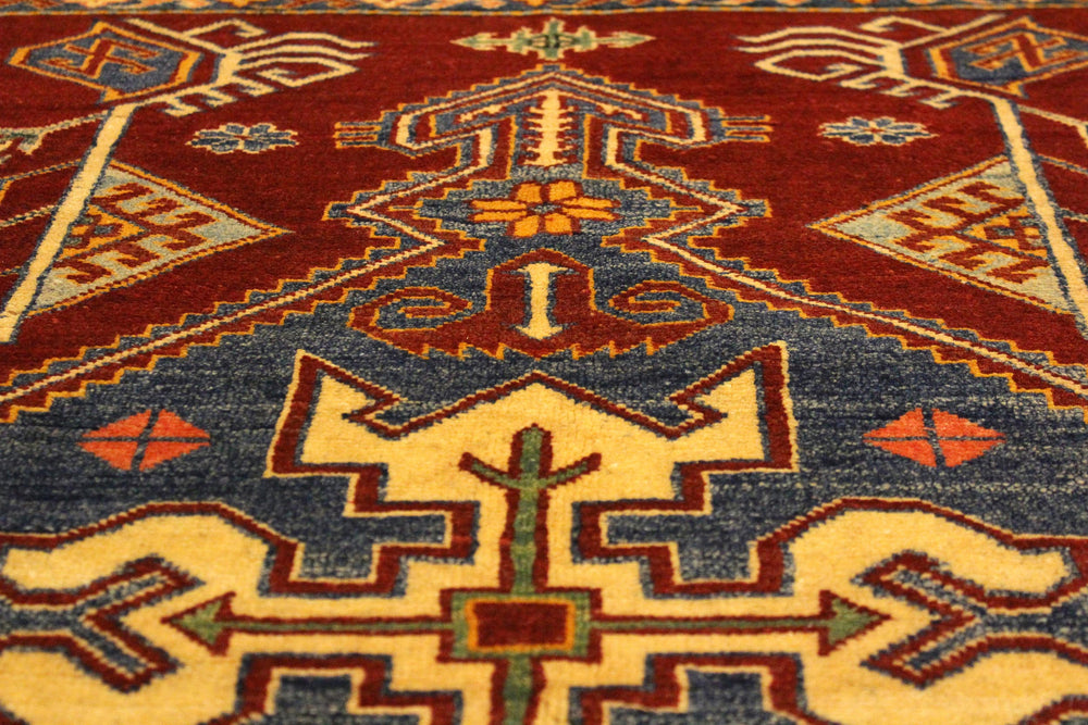 handmade Geometric Super Kazak Rust Tan Hand Knotted RECTANGLE 100% WOOL area rug 4' x 5'