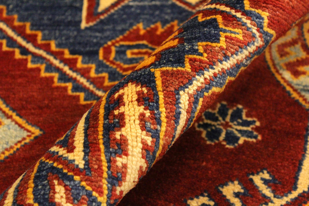 handmade Geometric Super Kazak Rust Tan Hand Knotted RECTANGLE 100% WOOL area rug 4' x 5'
