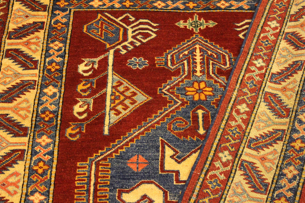 handmade Geometric Super Kazak Rust Tan Hand Knotted RECTANGLE 100% WOOL area rug 4' x 5'