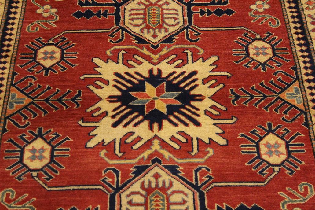 handmade Geometric Super Kazak Rust Beige Hand Knotted RECTANGLE 100% WOOL area rug 4 x 6