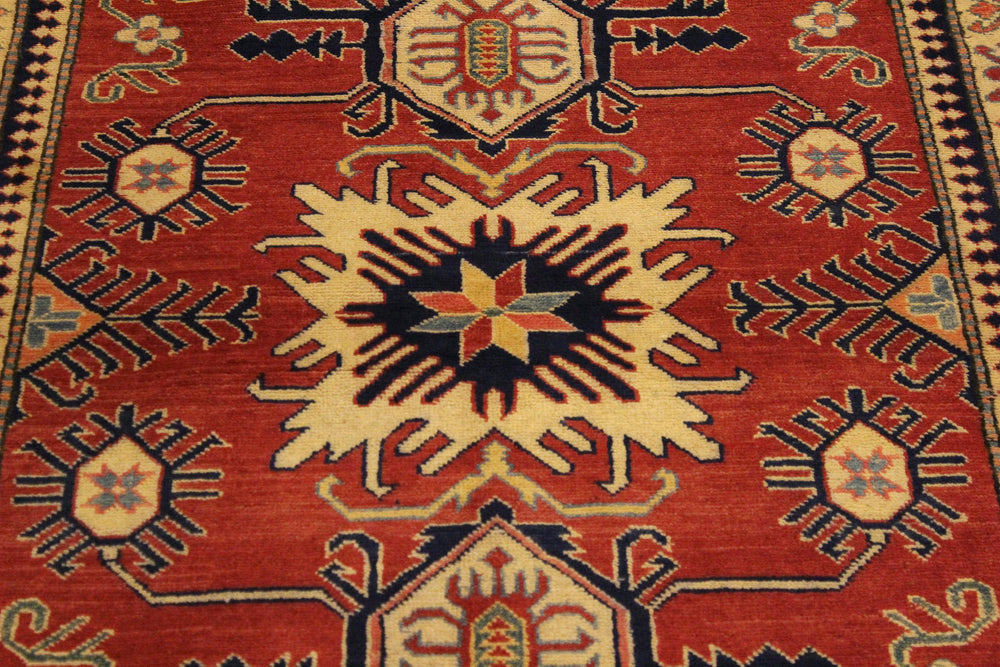 handmade Geometric Super Kazak Rust Beige Hand Knotted RECTANGLE 100% WOOL area rug 4' x 6'
