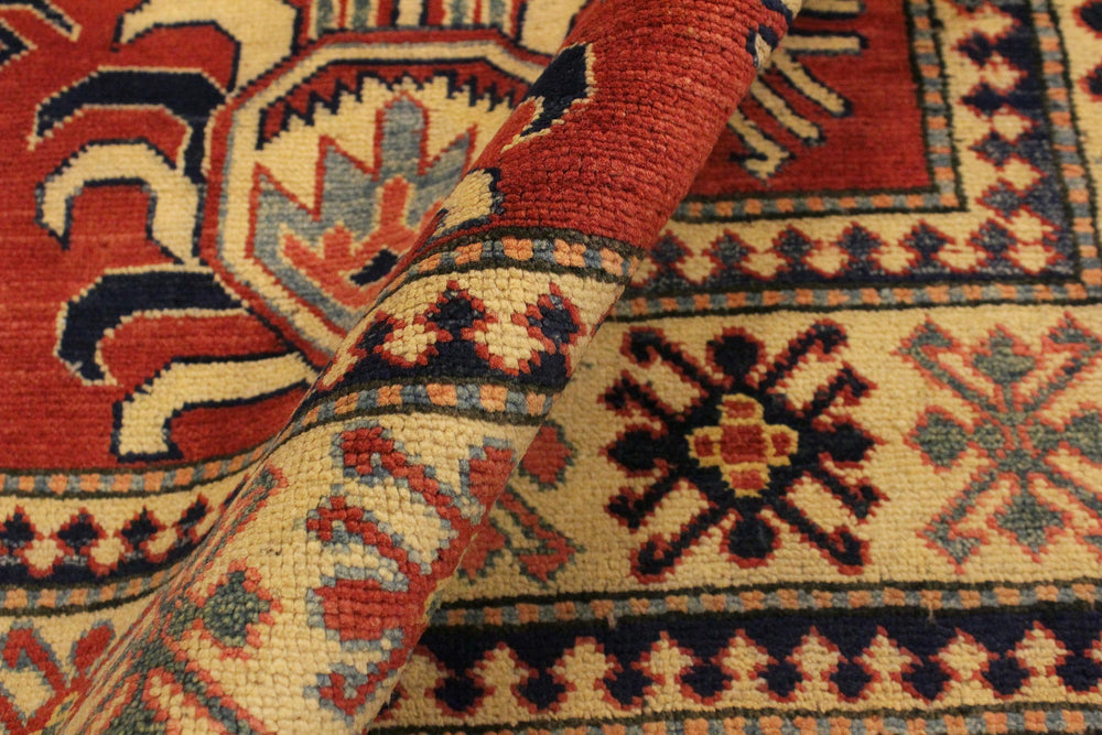handmade Geometric Super Kazak Rust Beige Hand Knotted RECTANGLE 100% WOOL area rug 4' x 6'