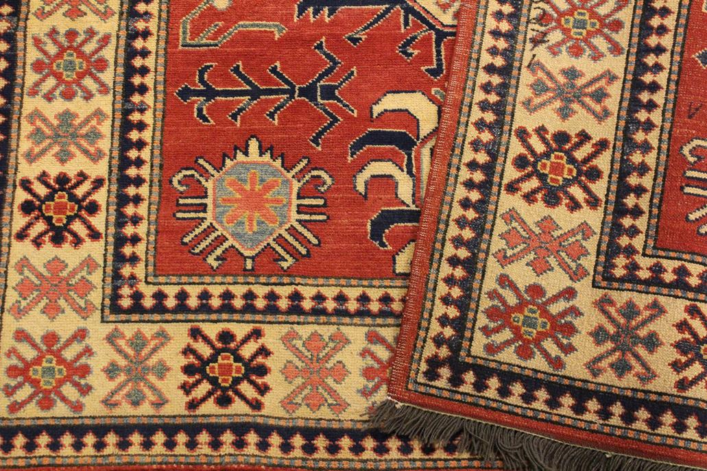 handmade Geometric Super Kazak Rust Beige Hand Knotted RECTANGLE 100% WOOL area rug 4 x 6