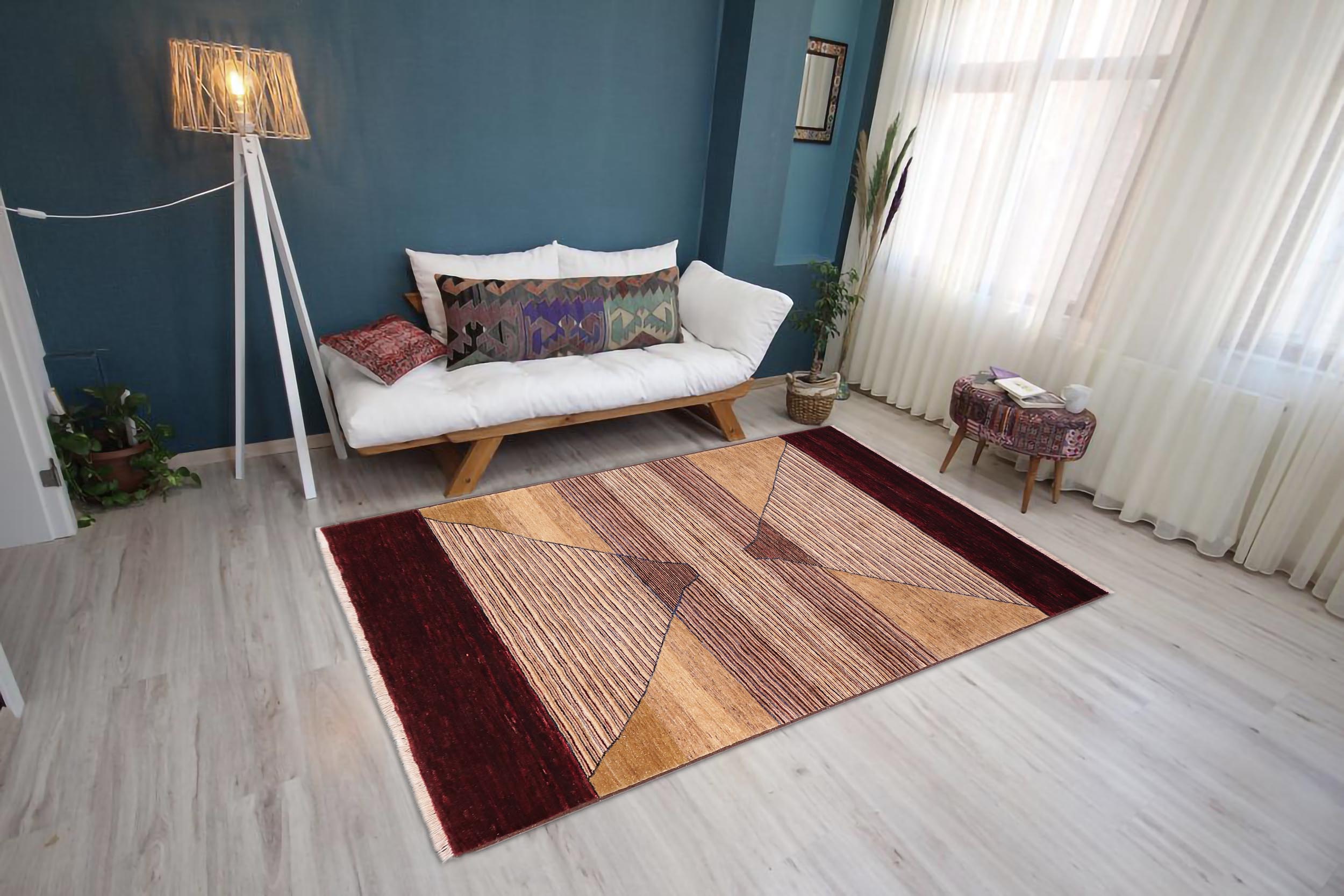 handmade Modern Gabbeh Red Brown Hand Knotted RECTANGLE 100% WOOL area rug 5' x 7'