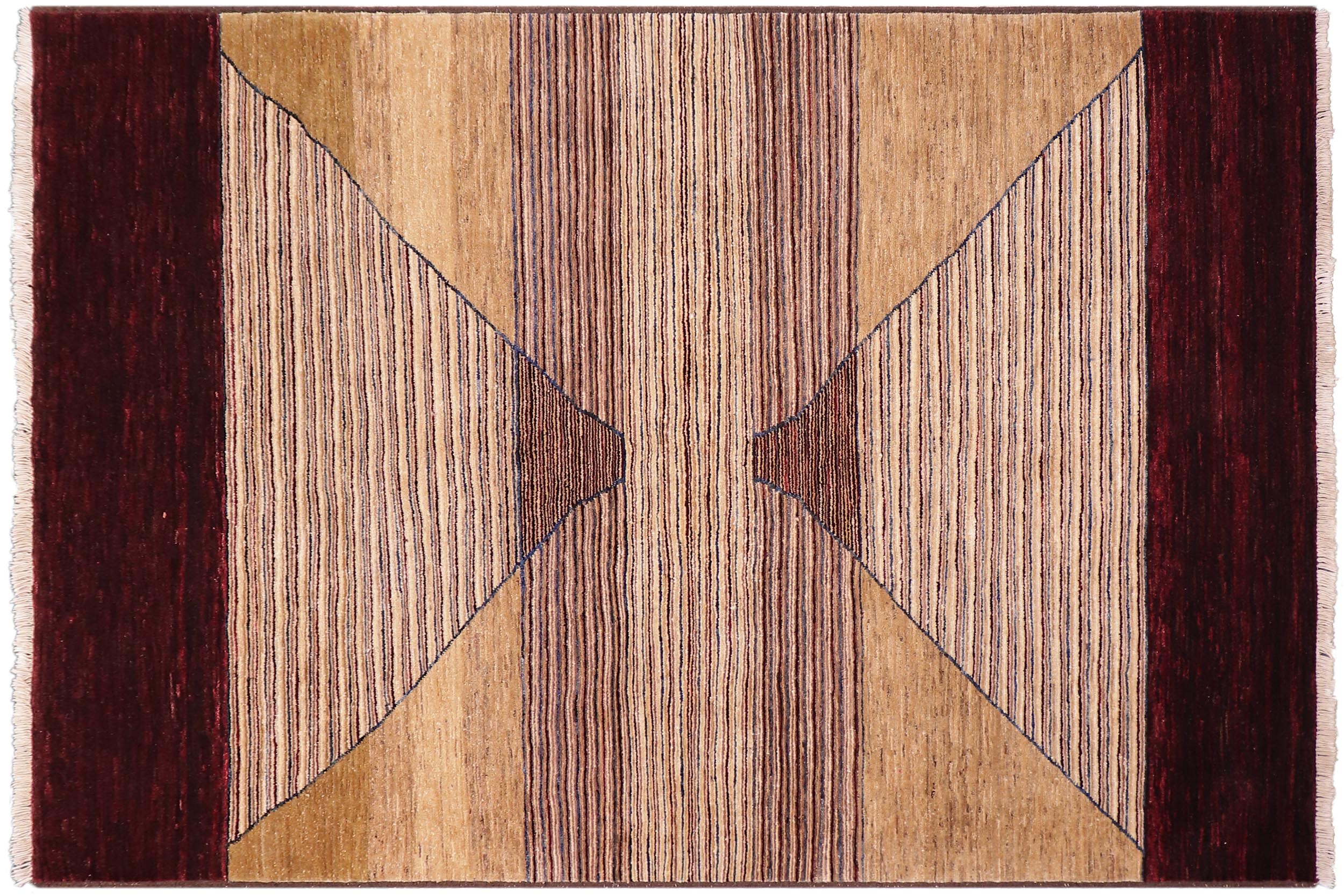 handmade Modern Gabbeh Red Brown Hand Knotted RECTANGLE 100% WOOL area rug 5' x 7'