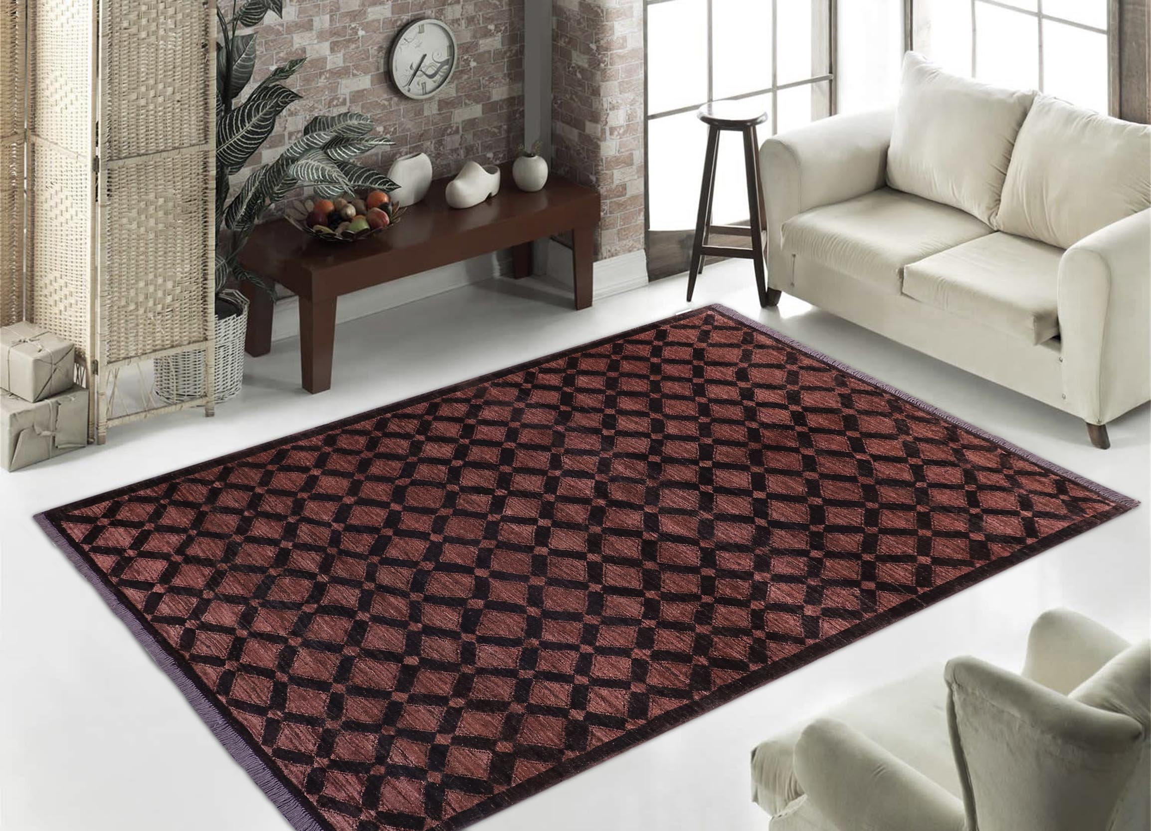 handmade Modern Gabbeh Black Brown Hand Knotted RECTANGLE 100% WOOL area rug 5' x 7'