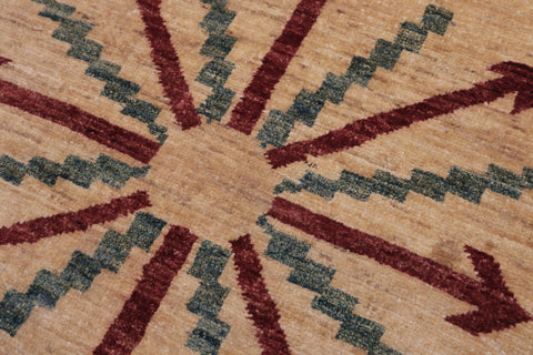 handmade Modern Kafkaz Tan Red Hand Knotted RECTANGLE 100% WOOL area rug 5' x 7'