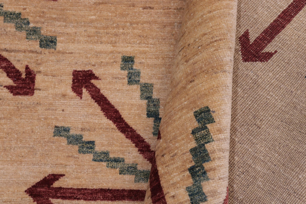 handmade Modern Kafkaz Tan Red Hand Knotted RECTANGLE 100% WOOL area rug 5' x 7'