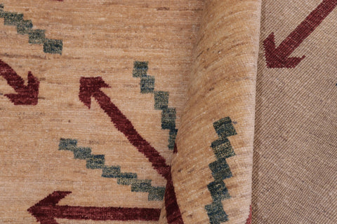 handmade Modern Kafkaz Tan Red Hand Knotted RECTANGLE 100% WOOL area rug 5' x 7'