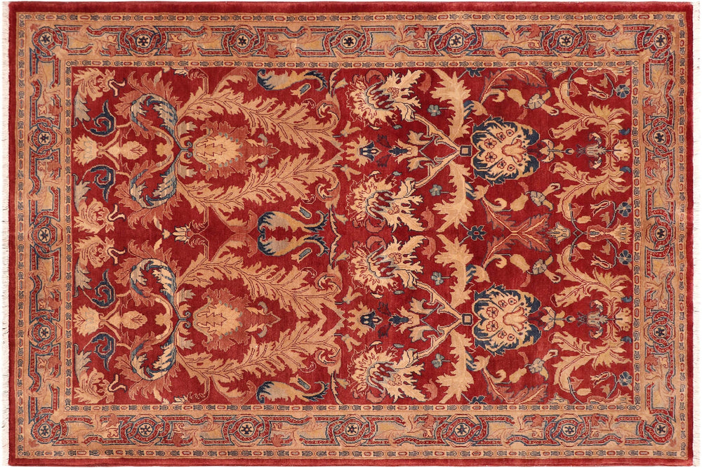 handmade Traditional Lahore Rust Tan Hand Knotted RECTANGLE 100% WOOL area rug 5' x 7'