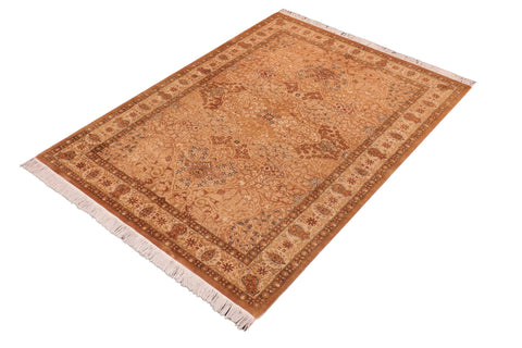 handmade Traditional New Wahid Gold Beige Hand Knotted RECTANGLE 100% WOOL area rug 5x7
