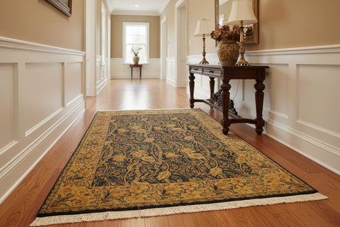 handmade Transitional Dafodils Blue Taupe Hand Knotted RECTANGLE 100% WOOL area rug 4x6