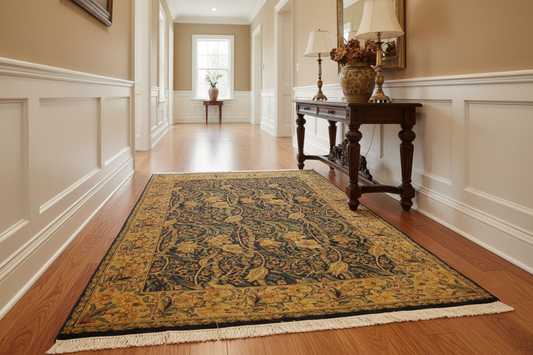 handmade Traditional Dafodils Blue Taupe Hand Knotted RECTANGLE 100% WOOL area rug 4x6