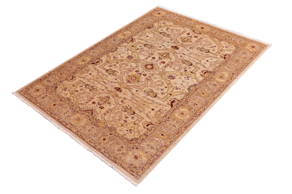 handmade Traditional Kafkaz Tan Gold Hand Knotted RECTANGLE 100% WOOL area rug 5x7
