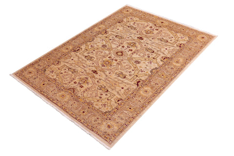 handmade Traditional Kafkaz Tan Gold Hand Knotted RECTANGLE 100% WOOL area rug 5x7