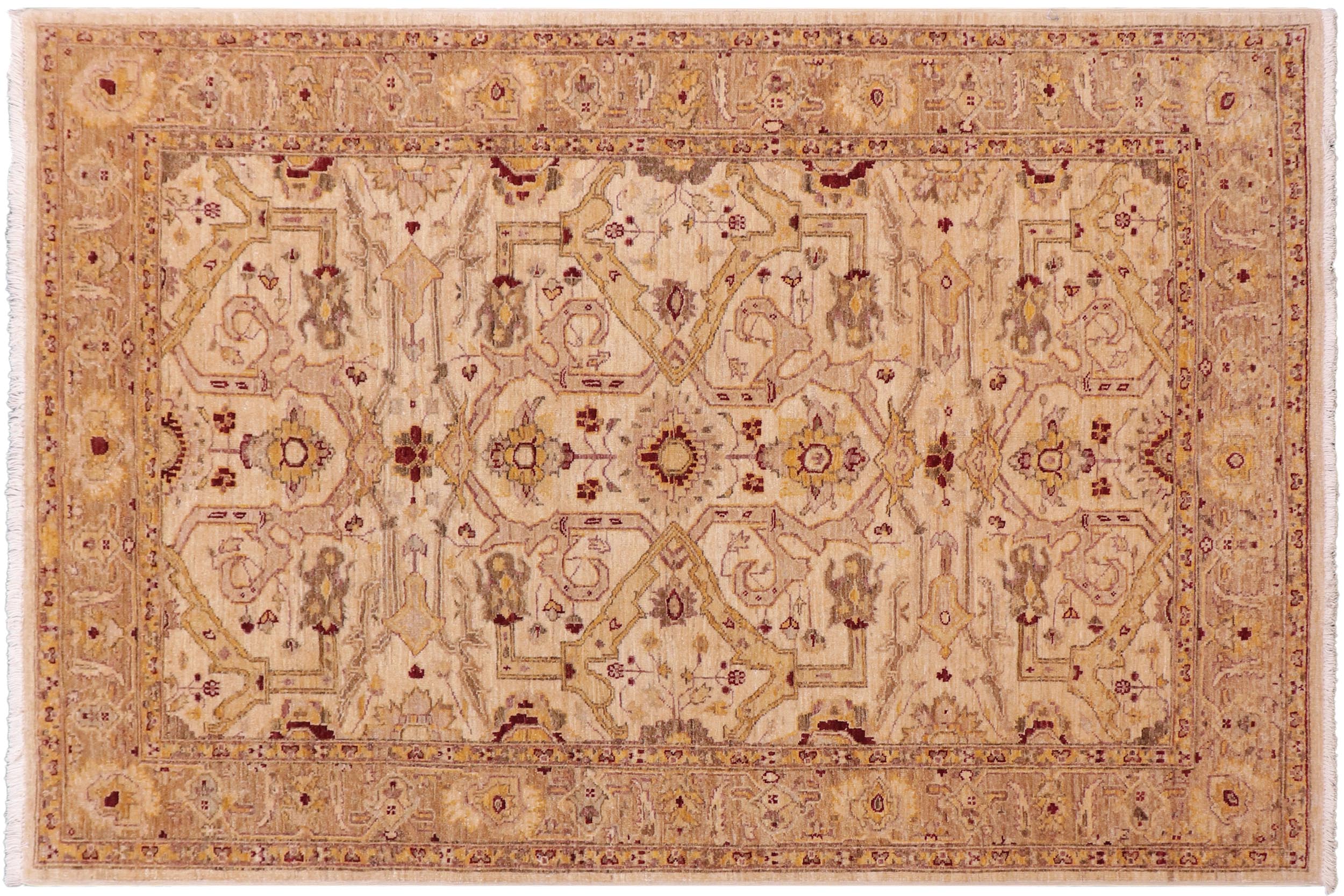 handmade Traditional Kafkaz Tan Gold Hand Knotted RECTANGLE 100% WOOL area rug 5x7