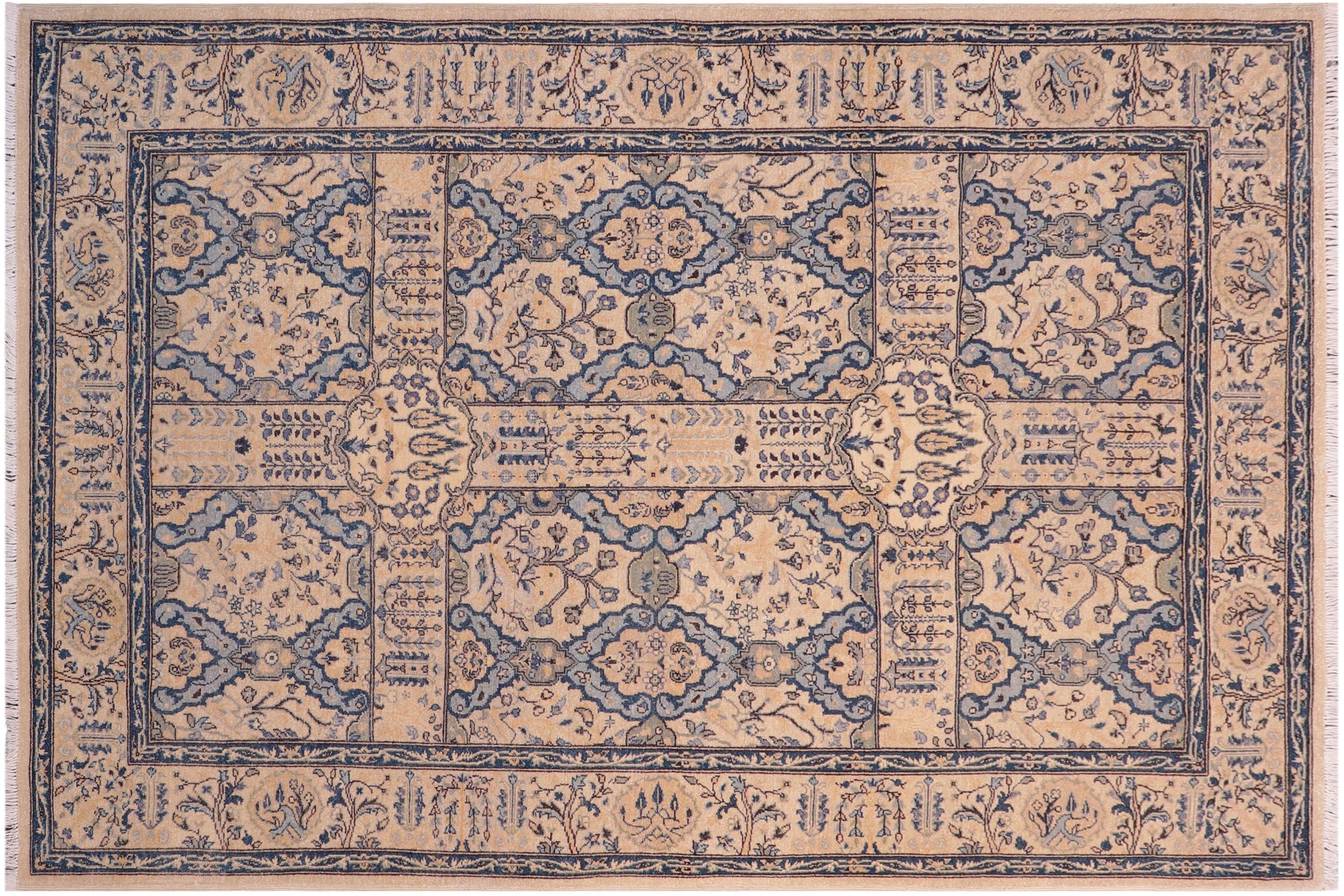 handmade Transitional Design Tan Teal Hand Knotted RECTANGLE 100% WOOL area rug 5' x 7'