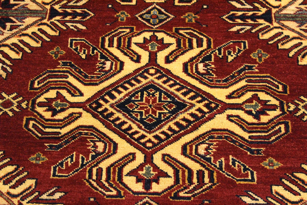 handmade Geometric Super Kazak Red Beige Hand Knotted RECTANGLE 100% WOOL area rug 4' x 6'