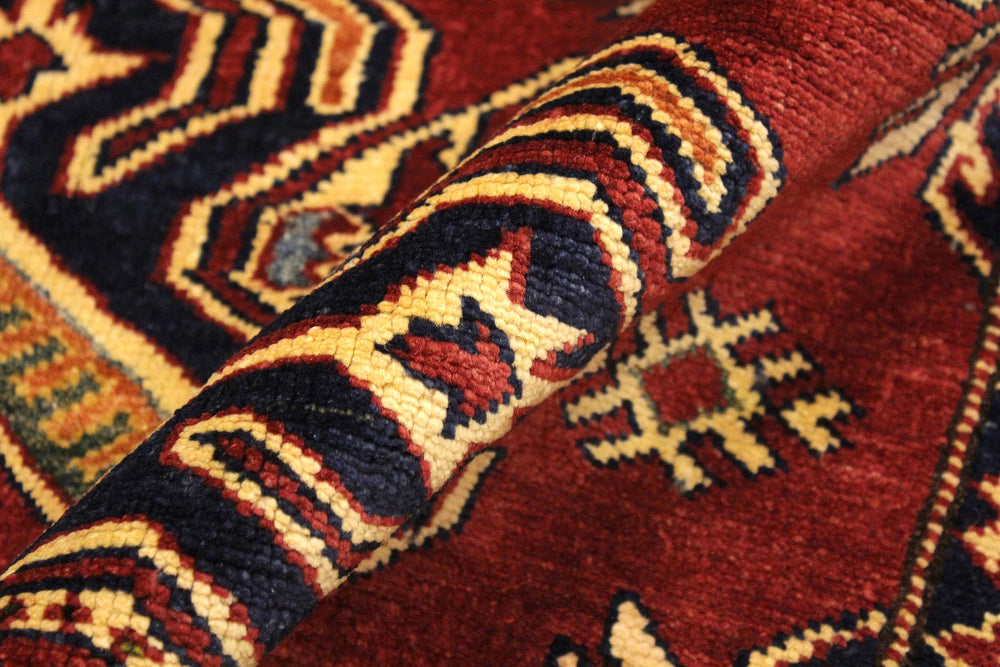 handmade Geometric Super Kazak Red Beige Hand Knotted RECTANGLE 100% WOOL area rug 4' x 6'