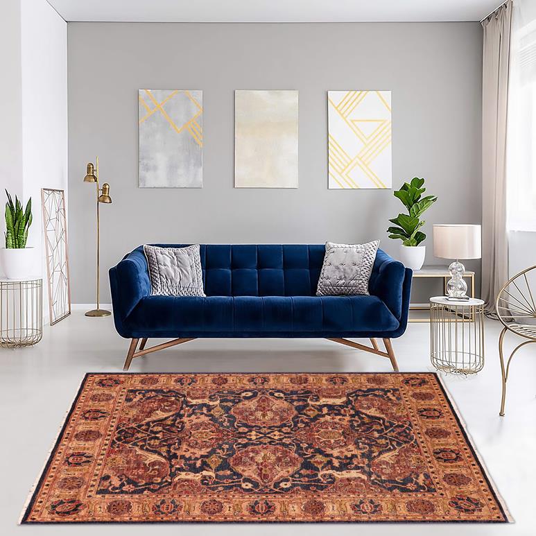 handmade Traditional Kafkaz Blue Gold Hand Knotted RECTANGLE 100% WOOL area rug 5 x 7