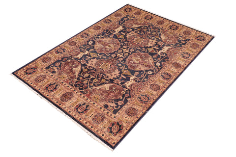 handmade Traditional Kafkaz Blue Gold Hand Knotted RECTANGLE 100% WOOL area rug 5x7