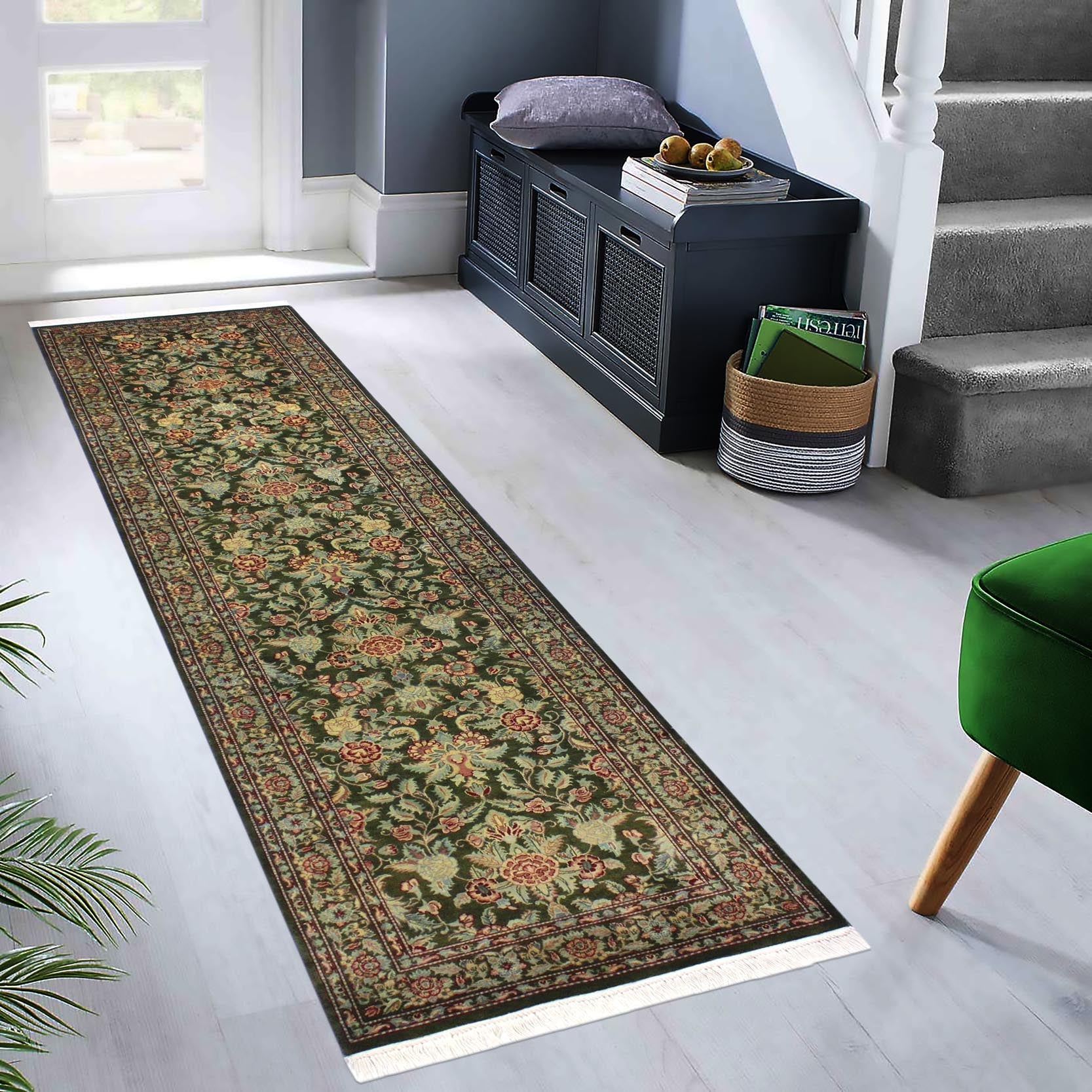 handmade Traditional Kashan Green Red Hand Knotted RUNNER 100% WOOL area rug 3' x 11'