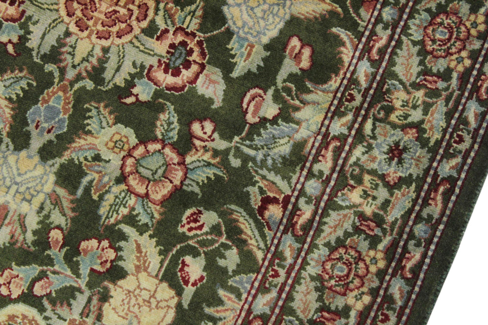 handmade Traditional Kashan Green Red Hand Knotted RUNNER 100% WOOL area rug 3' x 11'