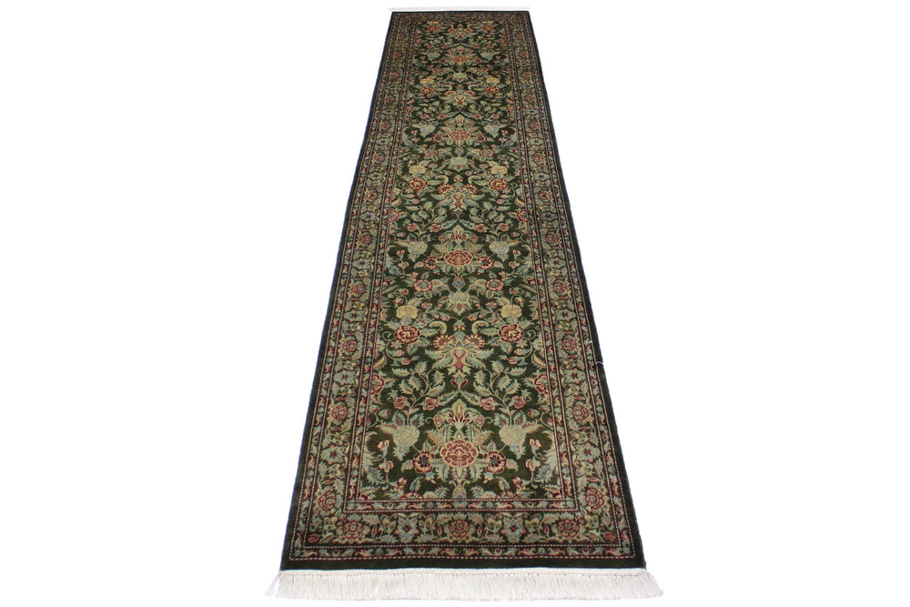 handmade Traditional Kashan Green Red Hand Knotted RUNNER 100% WOOL area rug 3' x 11'