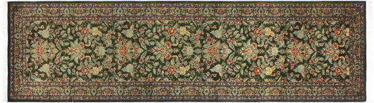 handmade Traditional Kashan Green Red Hand Knotted RUNNER 100% WOOL area rug 3' x 11'