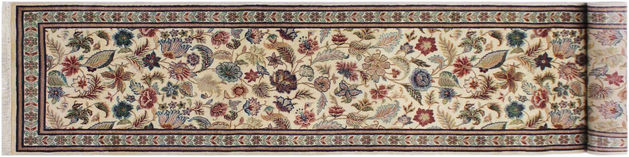 handmade Traditional Gulberg Beige Green Hand Knotted RUNNER 100% WOOL area rug 3' x 13'