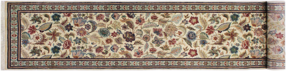 handmade Traditional Gulberg Beige Green Hand Knotted RUNNER 100% WOOL area rug 3' x 13'