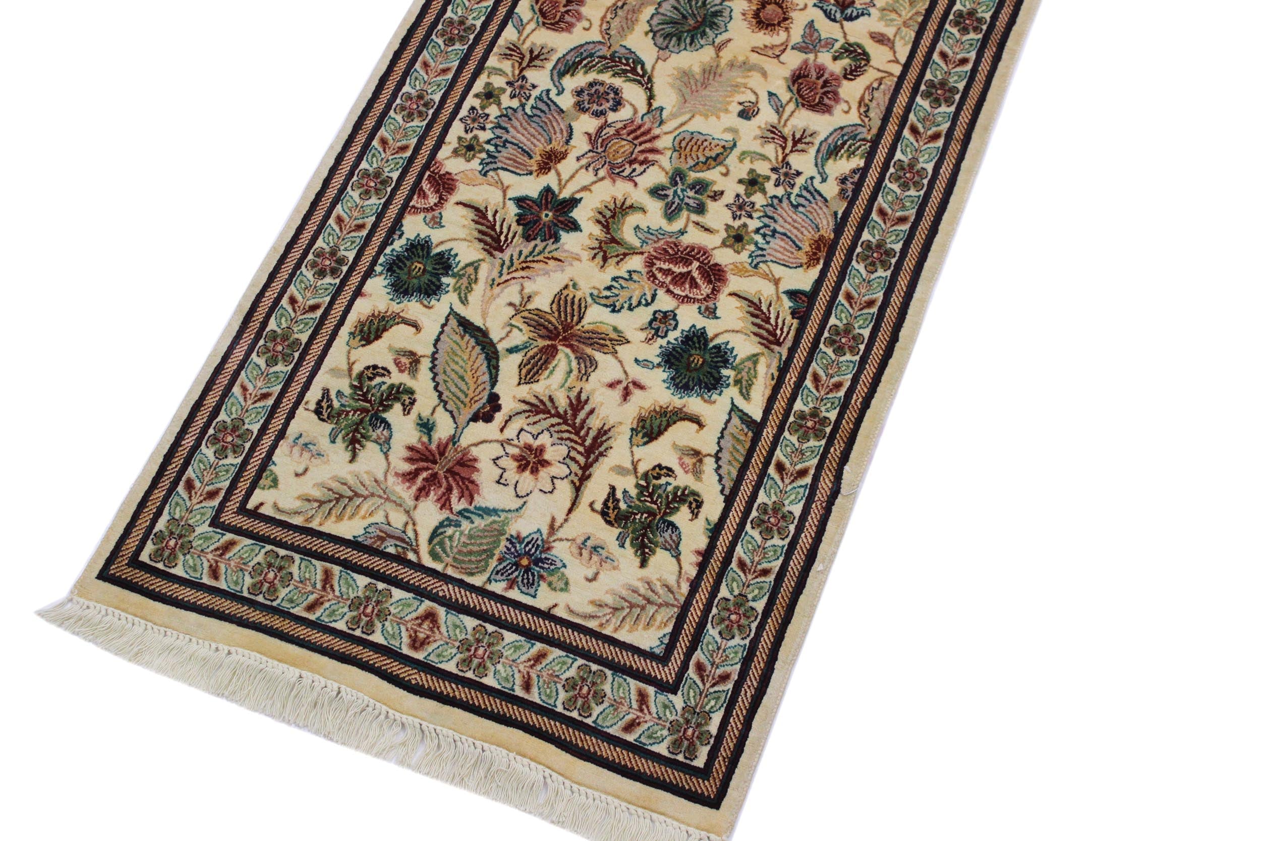 handmade Traditional Gulberg Beige Green Hand Knotted RUNNER 100% WOOL area rug 3' x 13'