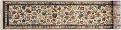 handmade Traditional Gulberg Beige Green Hand Knotted RUNNER 100% WOOL area rug 3' x 13'