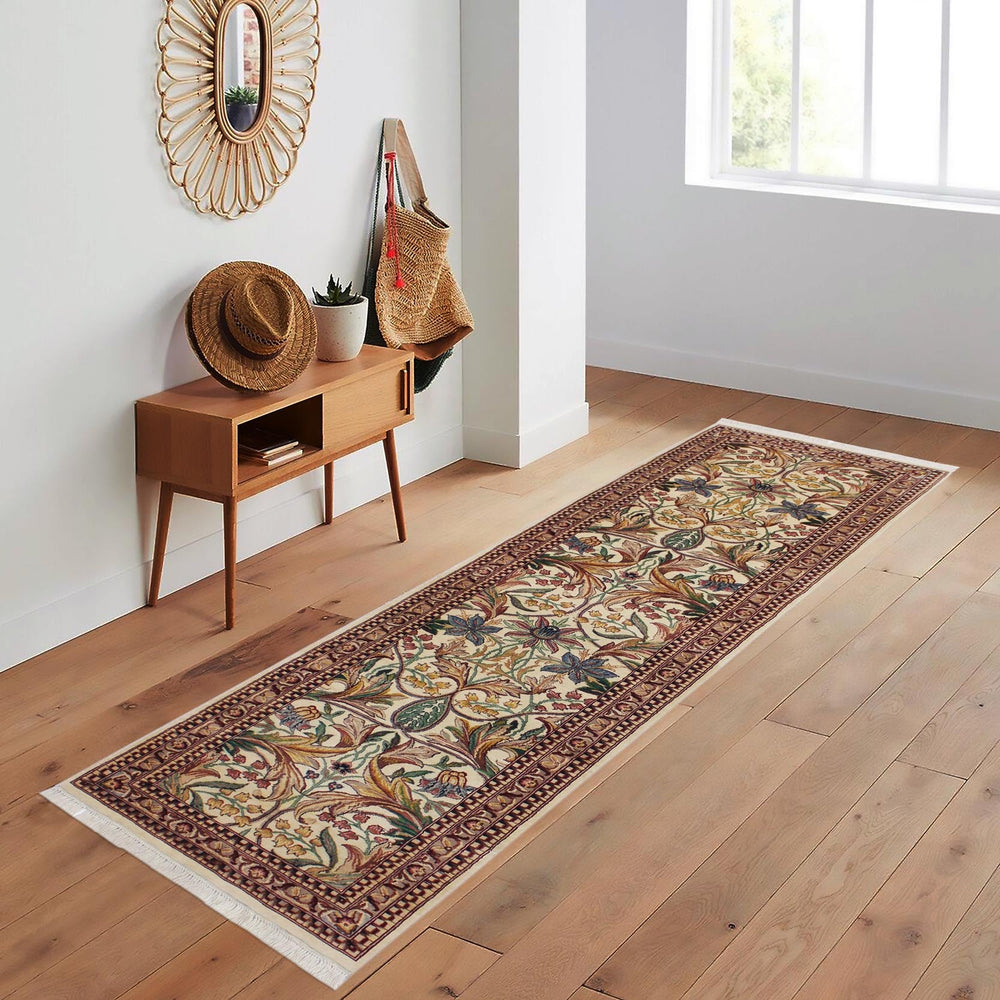 handmade Traditional Internation Beige Brown Hand Knotted RUNNER 100% WOOL area rug 3' x 10'