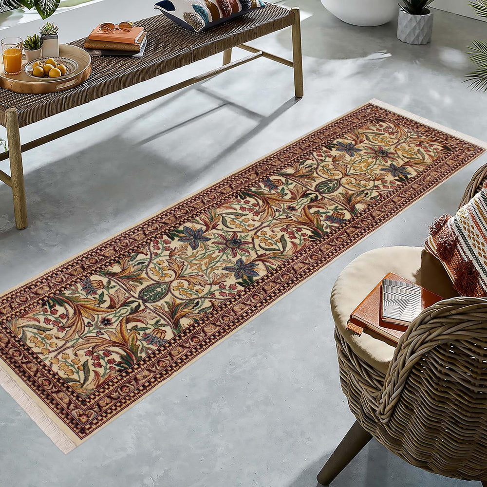 handmade Traditional Internation Beige Brown Hand Knotted RUNNER 100% WOOL area rug 3' x 10'