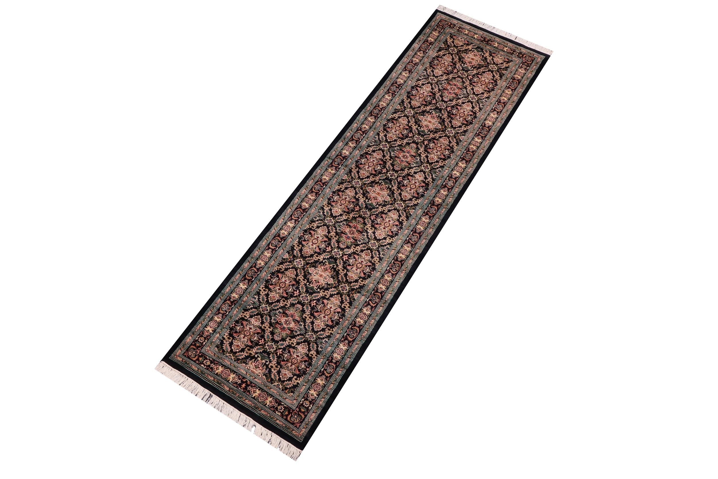 handmade Traditional Tabriz Black Pink Hand Knotted RUNNER 100% WOOL area rug 3' x 10'