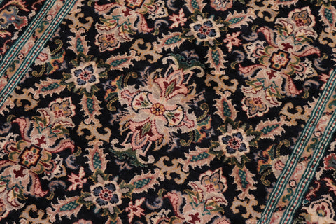 handmade Traditional Tabriz Black Pink Hand Knotted RUNNER 100% WOOL area rug 3' x 10'