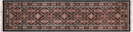 handmade Traditional Tabriz Black Pink Hand Knotted RUNNER 100% WOOL area rug 3' x 10'
