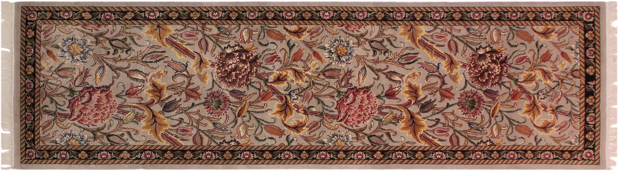 handmade Traditional Kamal Taupe Black Hand Knotted RUNNER 100% WOOL area rug 3' x 8'