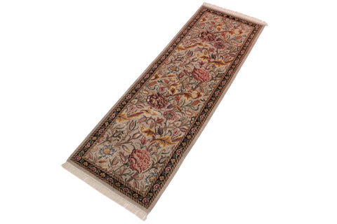 handmade Traditional Kamal Taupe Black Hand Knotted RUNNER 100% WOOL area rug 3' x 8'