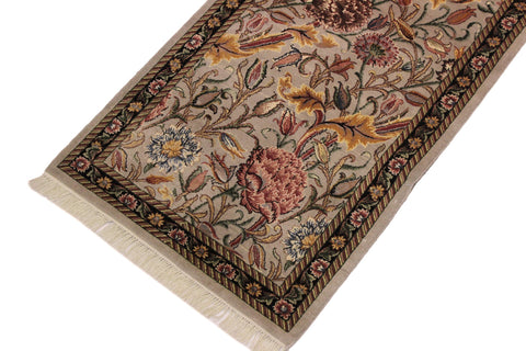 handmade Traditional Kamal Taupe Black Hand Knotted RUNNER 100% WOOL area rug 3' x 8'