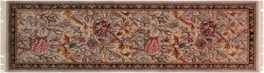 handmade Traditional Kamal Taupe Black Hand Knotted RUNNER 100% WOOL area rug 3' x 8'