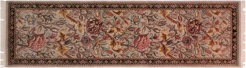 handmade Traditional Kamal Taupe Black Hand Knotted RUNNER 100% WOOL area rug 3' x 8'