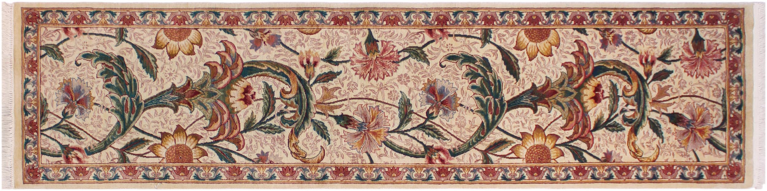 handmade Traditional Azeem Beige Gold Hand Knotted RUNNER 100% WOOL area rug 2' x 8'