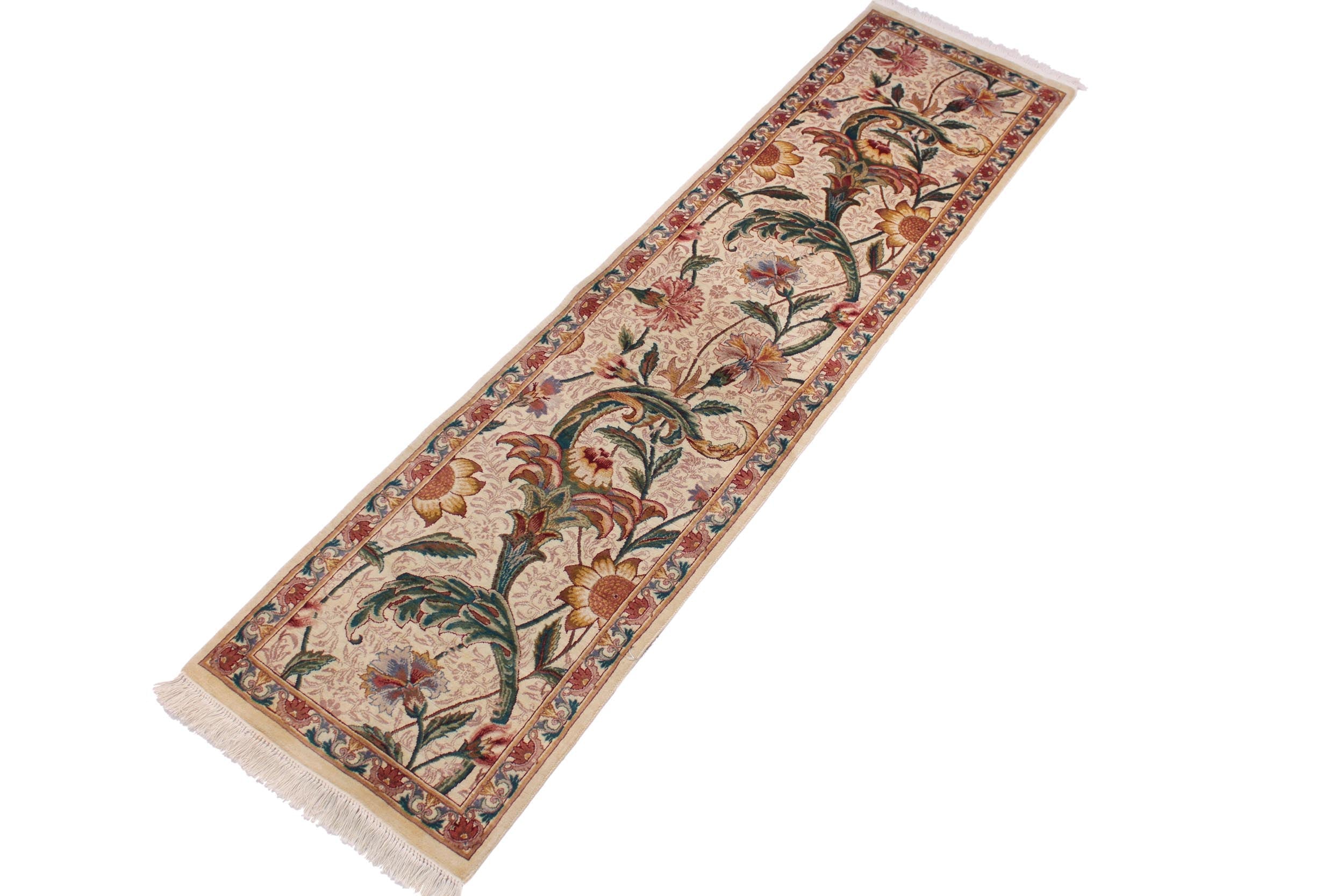 handmade Traditional Azeem Beige Gold Hand Knotted RUNNER 100% WOOL area rug 2' x 8'
