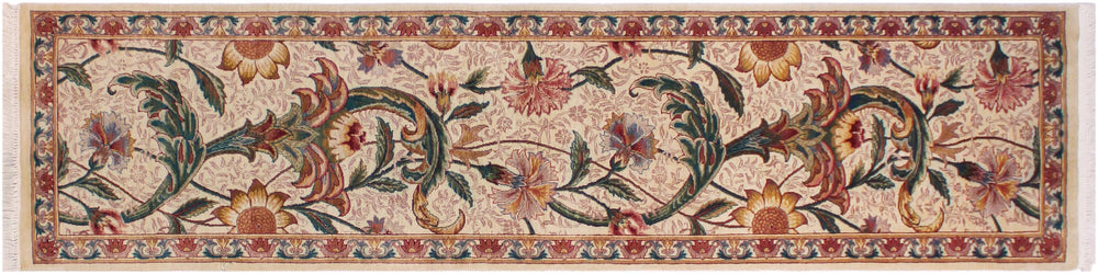 handmade Traditional Azeem Beige Gold Hand Knotted RUNNER 100% WOOL area rug 2' x 8'