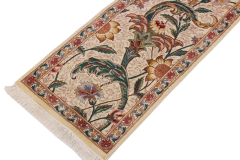 handmade Traditional Azeem Beige Gold Hand Knotted RUNNER 100% WOOL area rug 2' x 8'