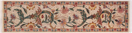 handmade Traditional Azeem Beige Gold Hand Knotted RUNNER 100% WOOL area rug 2' x 8'