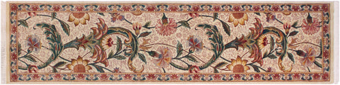 handmade Traditional Azeem Beige Gold Hand Knotted RUNNER 100% WOOL area rug 2' x 8'
